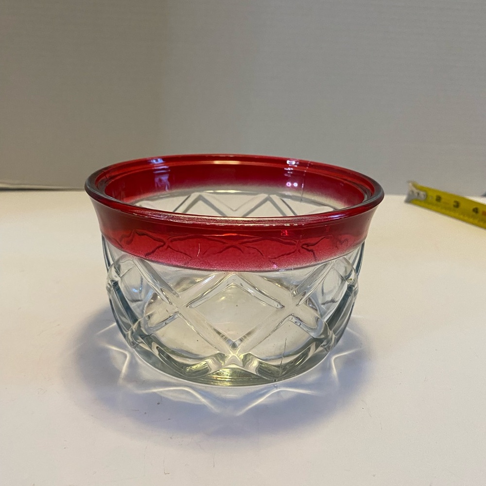 Vintage Indiana Glass Cranberry Ruby Red Bowl Cut Glass Lattice Criss Cross 6"